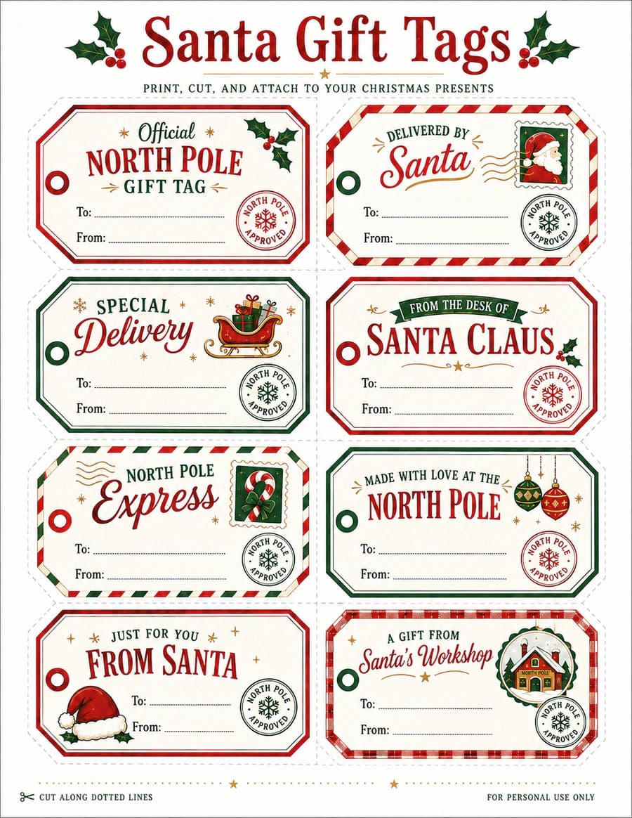 Santa gift tags printable preview