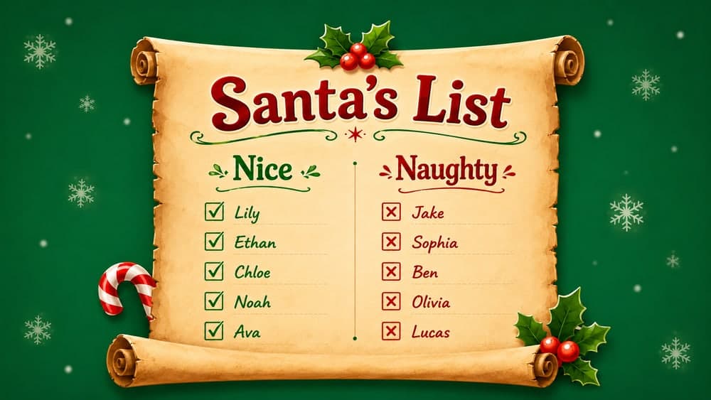 Santa list scroll used in the Santa workshop hub